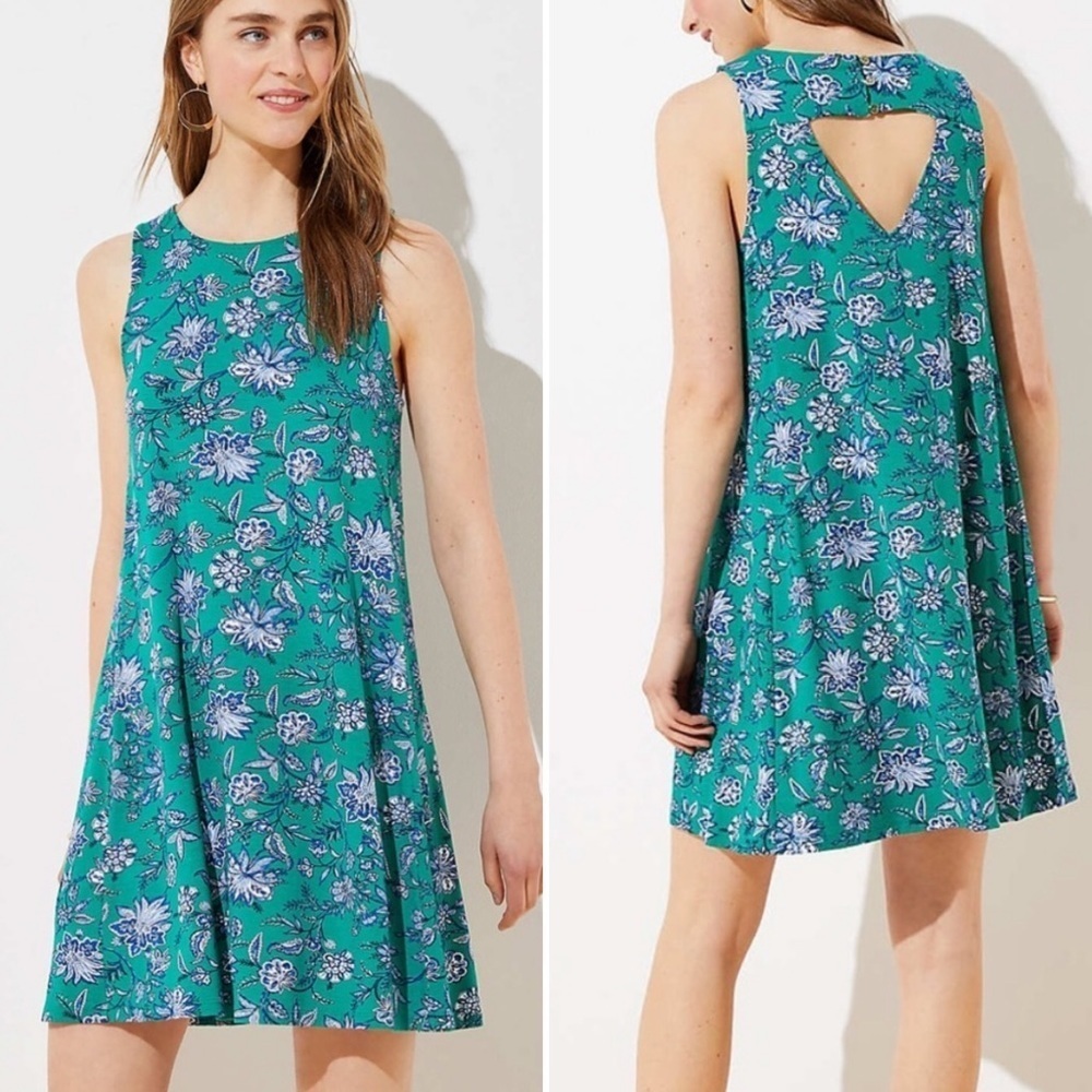 Loft Teal Floral‎ Swing Dress Size XS​